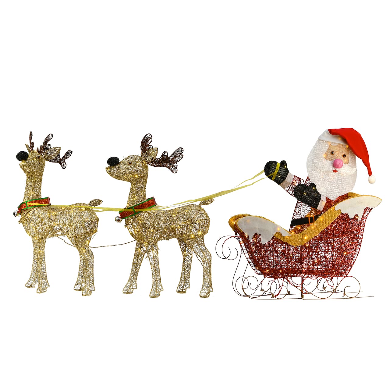 Deer Pulling Sleigh with Santa Set with Warm White UL LED Lights